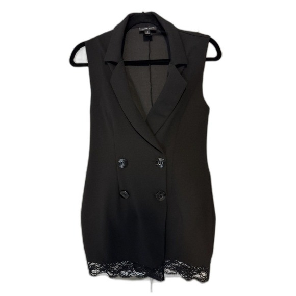 Sweet Storm Black Sleeveless Blazer Dress Lace Trim Double Breasted Small BB3CAV - Picture 14 of 15